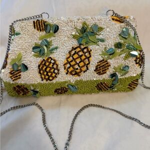 Beaded Pineapple Crossbody Bag - White & Green